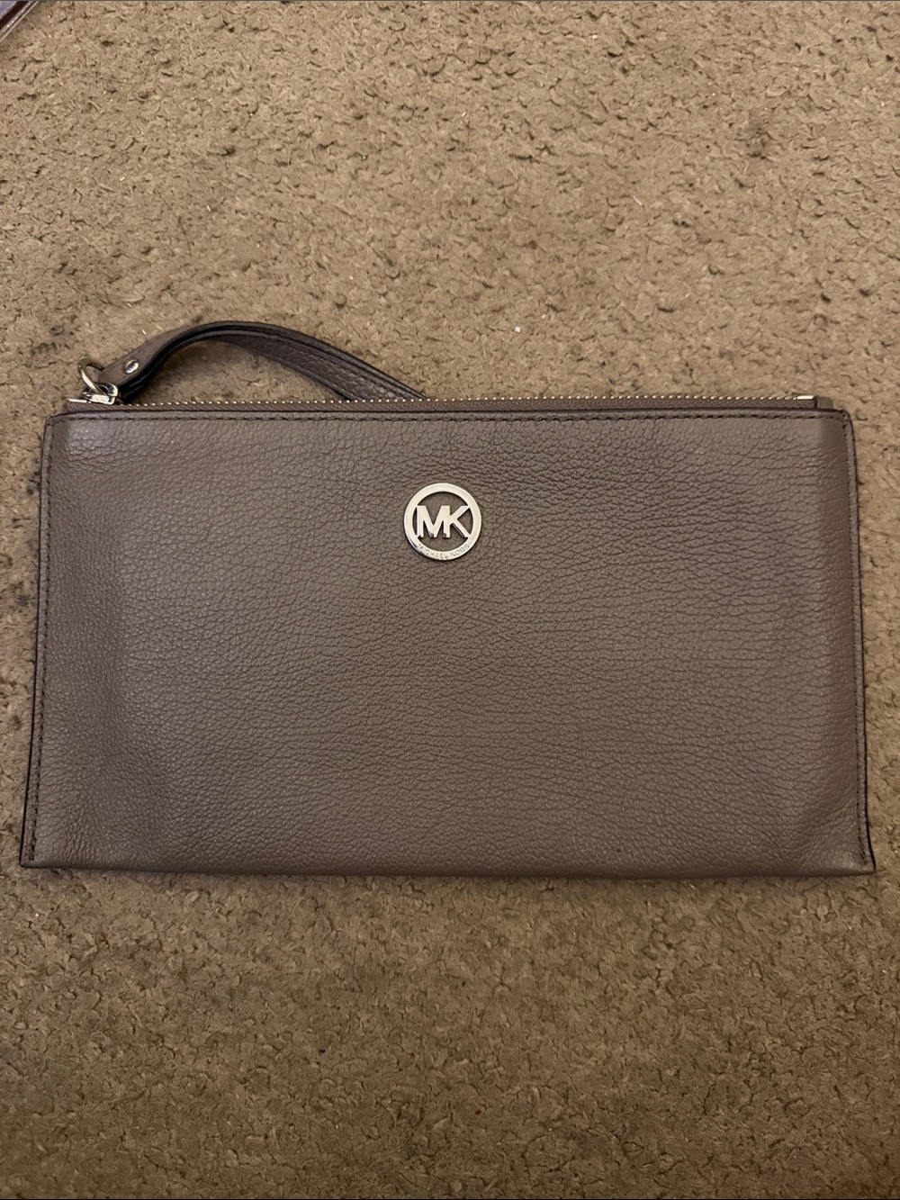 Michael Kors Taupe Pebbled Leather Wristlet Clutch
